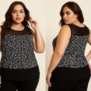 Vince Camuto Black and White Sleeveless Fitted Blouse